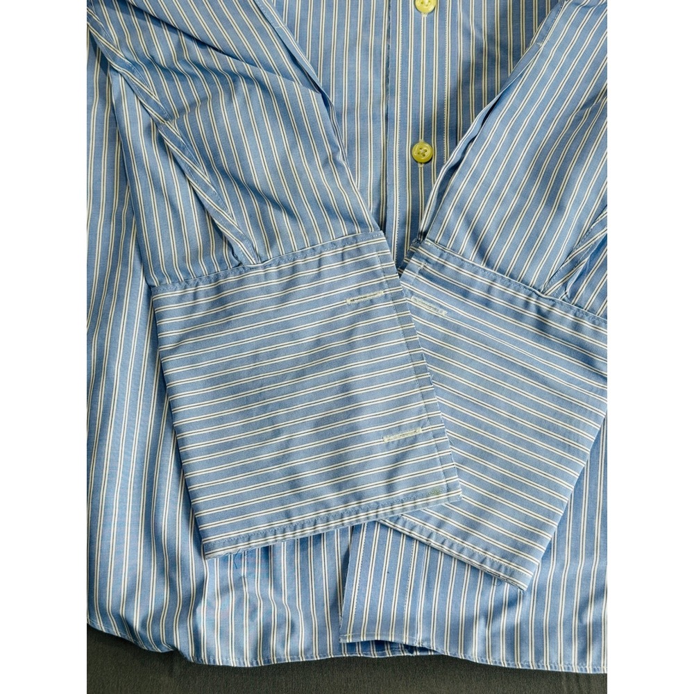 Nautica Premium Non Iron Striped Dress Shirt Men Size 16 34 35 Blue White French - Picture 4 of 16